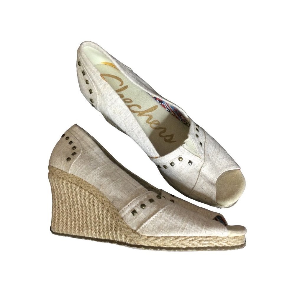 Skechers Women's Espadrille Open Toe Wedge Heel Platform Sandal Slip On Size 8.5